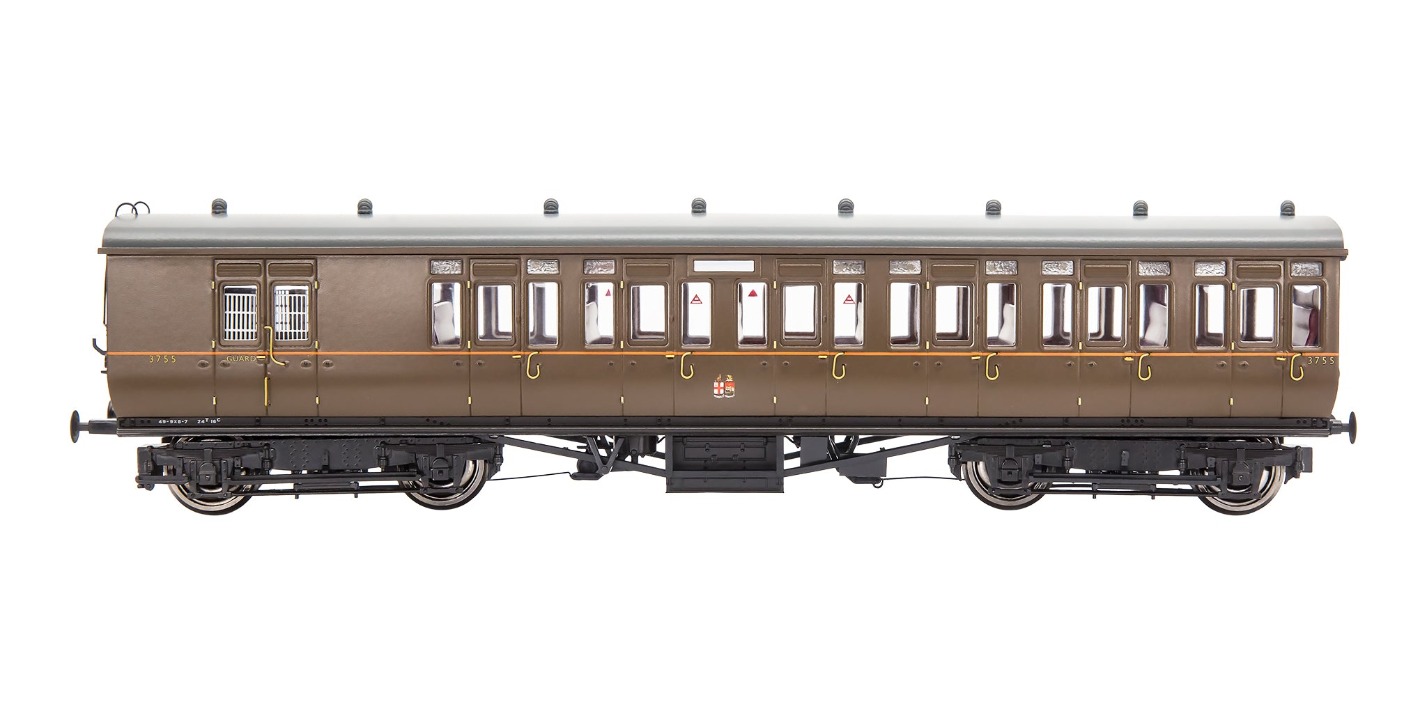 4P-020-401 OO Gauge GWR Toplight M/Line City GWR All Brown Third Brke 3755 Set 5