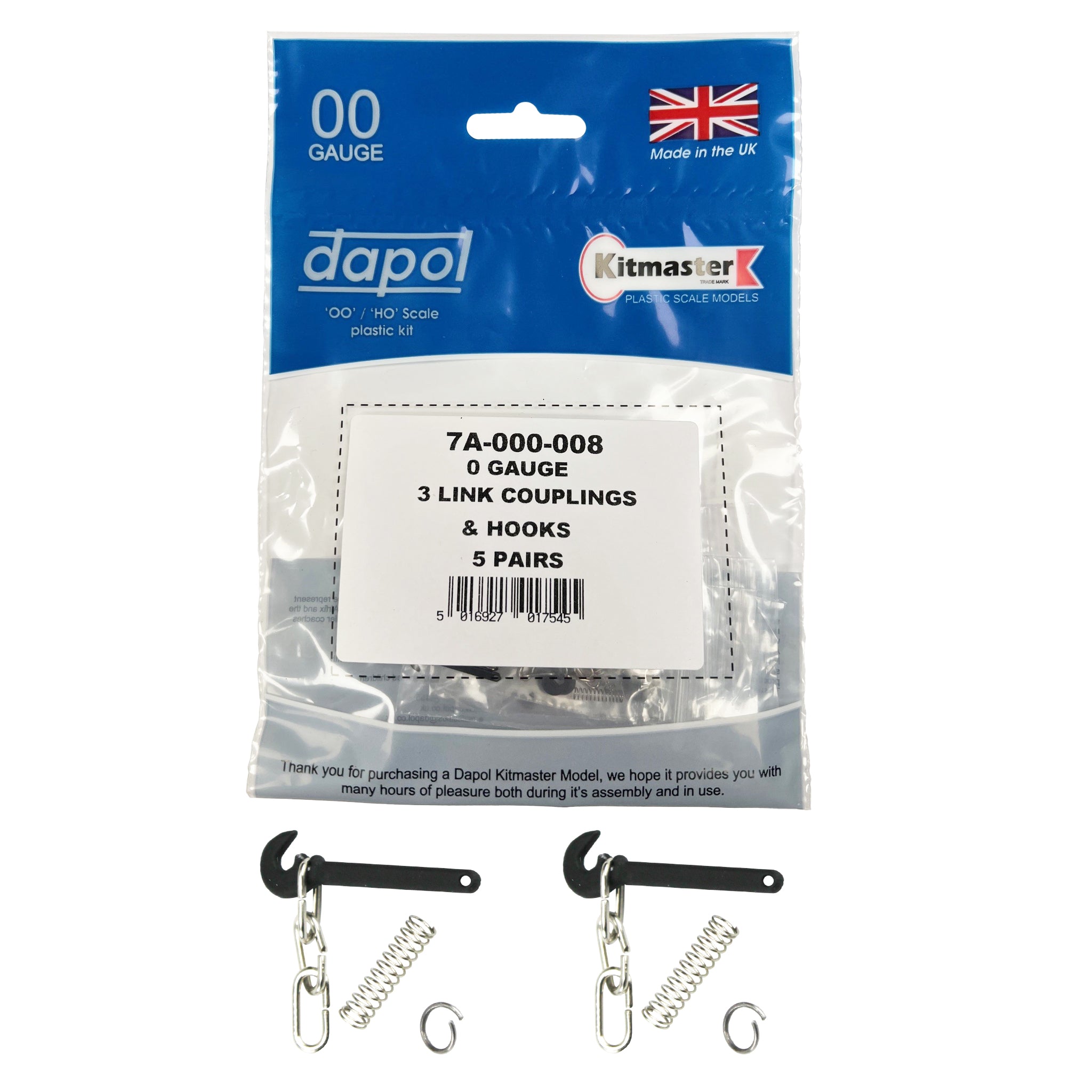 7A-000-008 O Gauge 3 Link Couplings and Hooks 5 Pairs for wagons