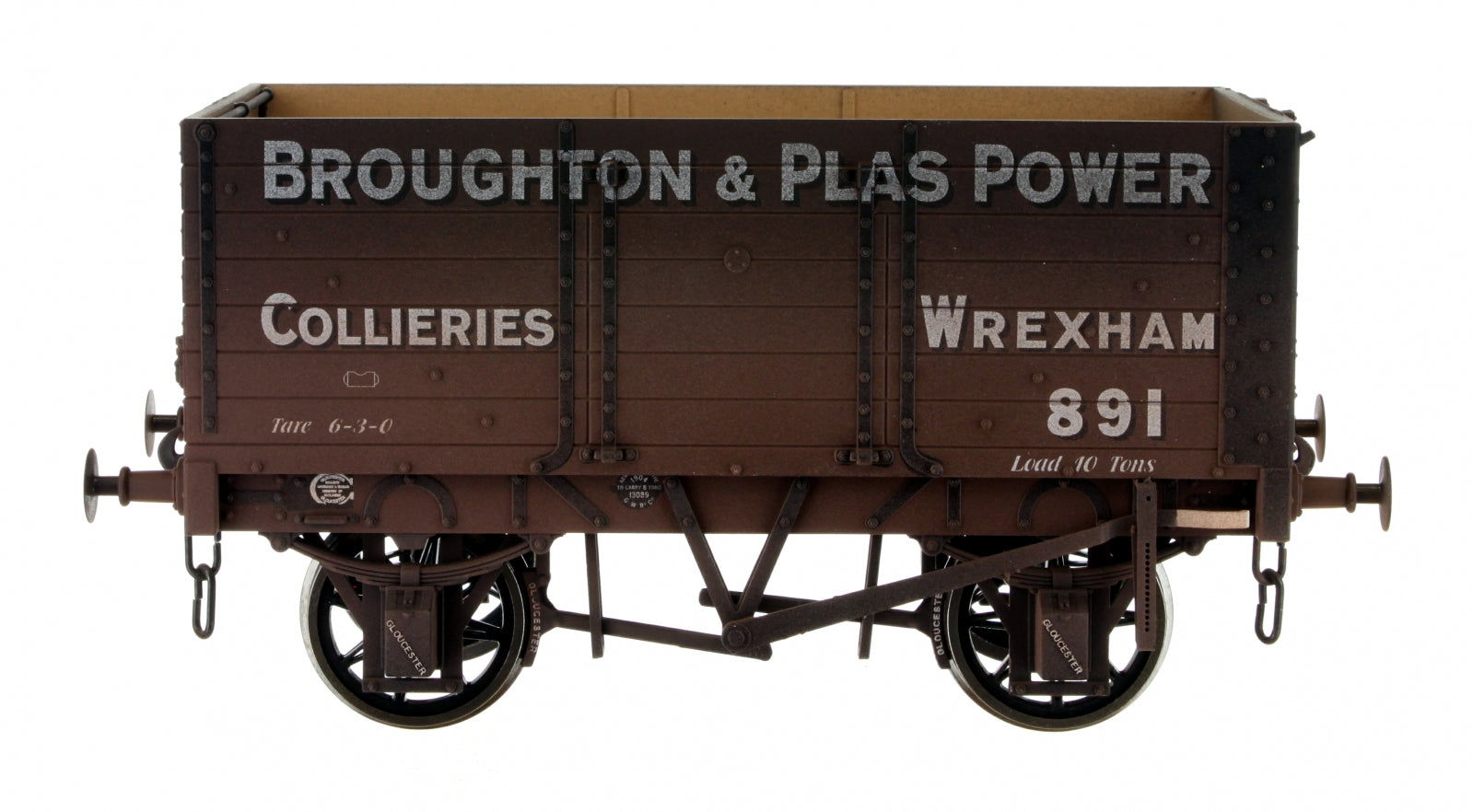 7F-073-006W O Gauge 7 Plank 9' W/B Three Door Broughton & Plas Power 891 Weathered